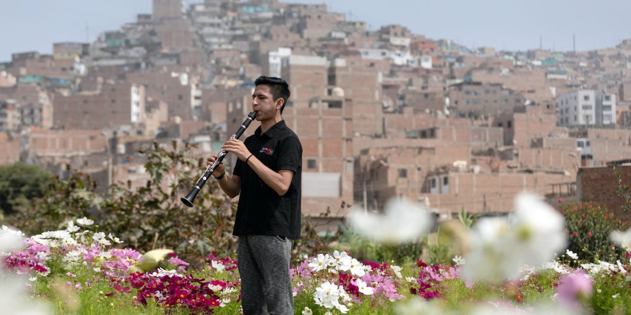 Athzel Pino (17) beneficiary of the Youth Orchestra "Sinfonia por el Peru" plays the clarinet in Lima, Peru